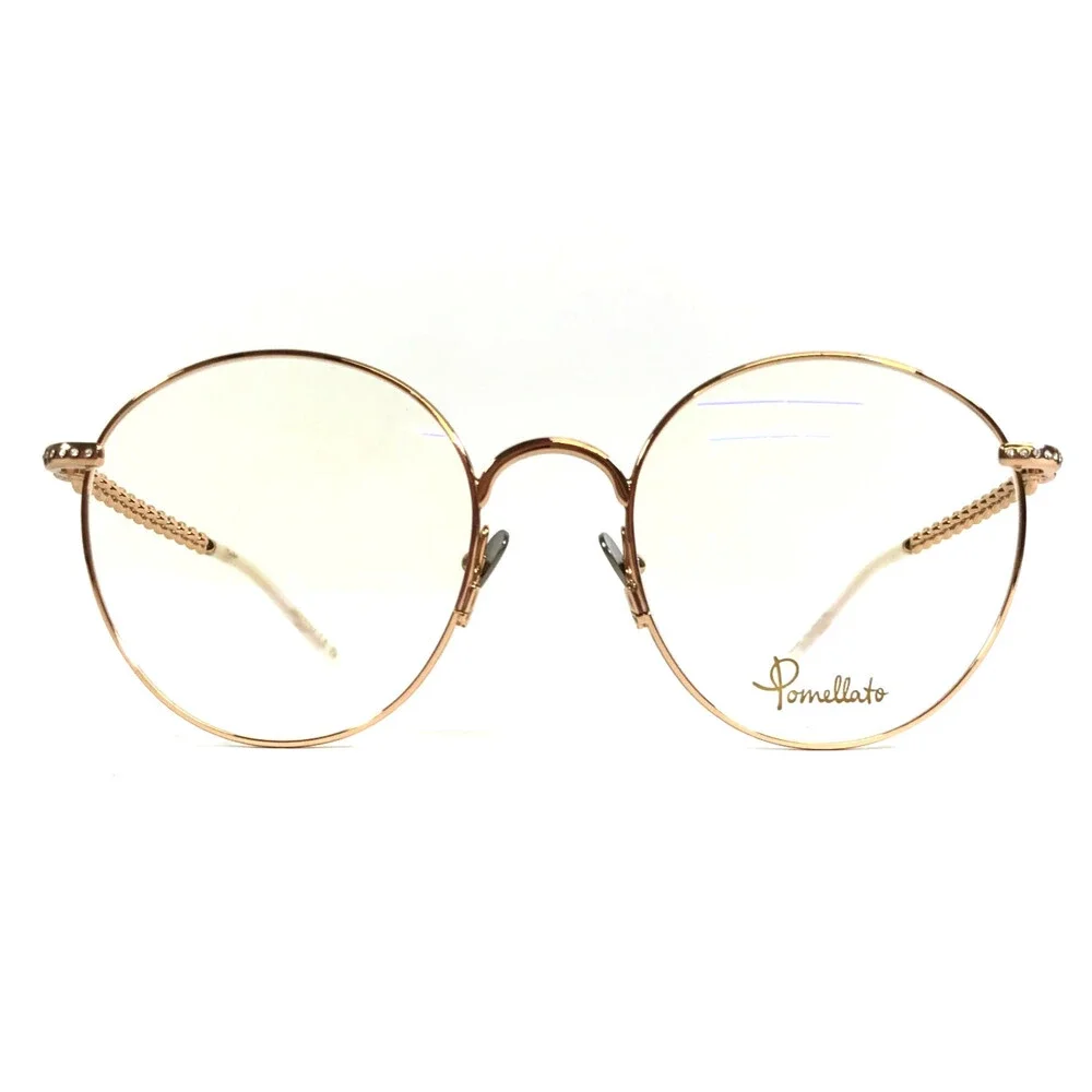 Pomellato Eyeglasses Frames PM0103O 001 Shiny Gold Round Wire Rim 52-20-140